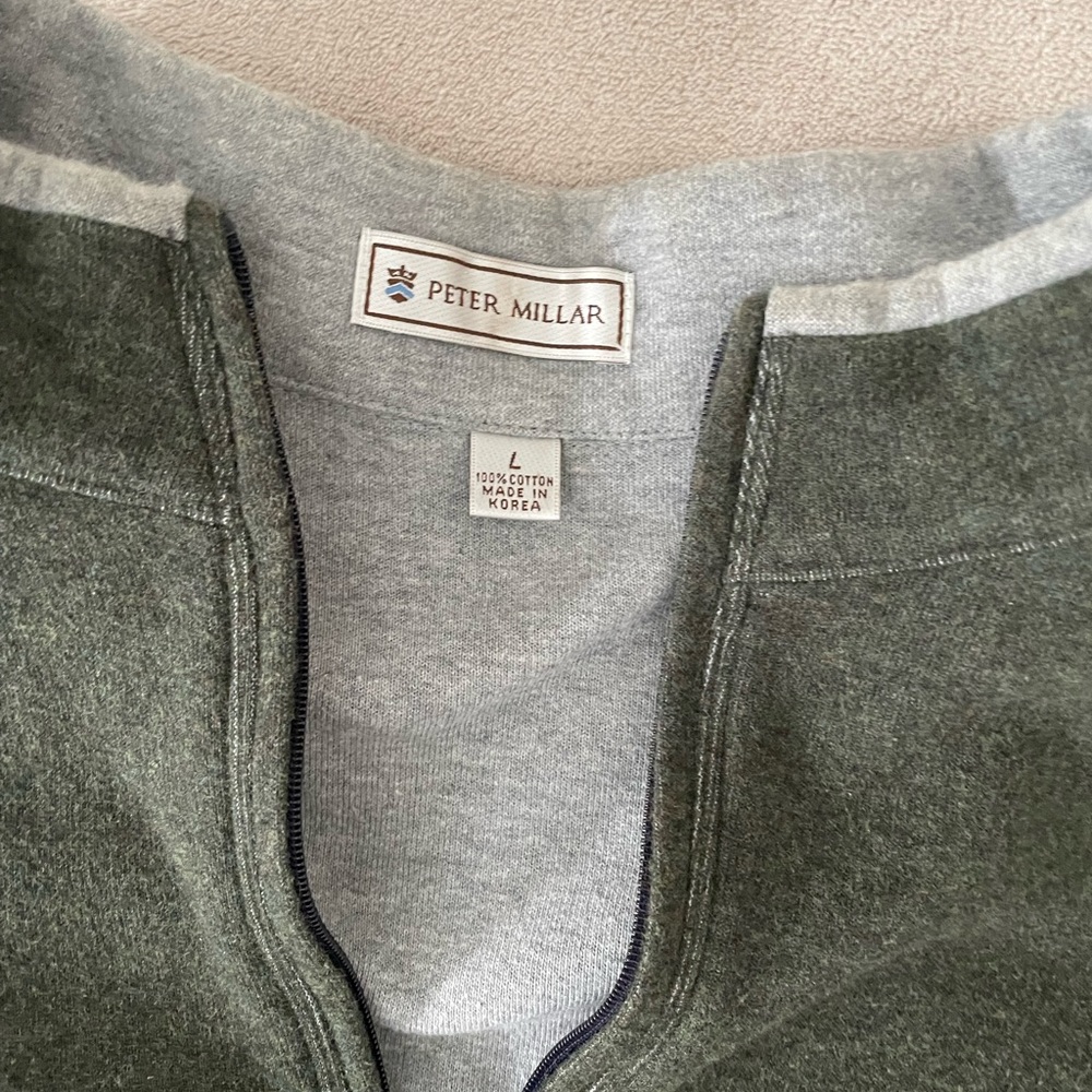 Peter Millar, quarter zip forest green pull over size large